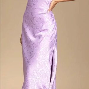 Lulus You’re my  Type Lavender Satin Jacquard Midi Slip Dress Sz Small
